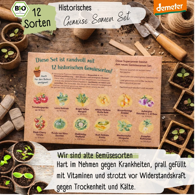Dein 12 Demeter Historisches Gemüse Samen Set