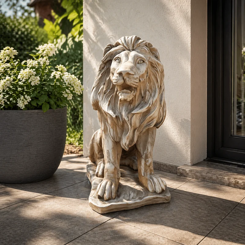 Löwenfigur Garten – Wetterfeste Löwenstatue für Terrasse & Hauseingang