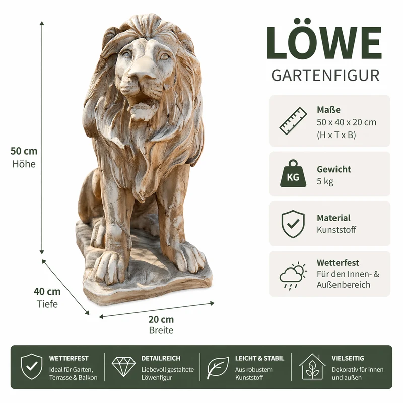 Löwenfigur Garten – Wetterfeste Löwenstatue für Terrasse & Hauseingang