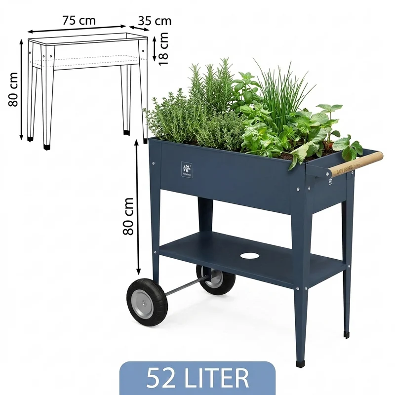 Herstera Urban Garden Trolley 75x35x80 cm – Hochbeet auf Rädern für Balkon & Terrasse