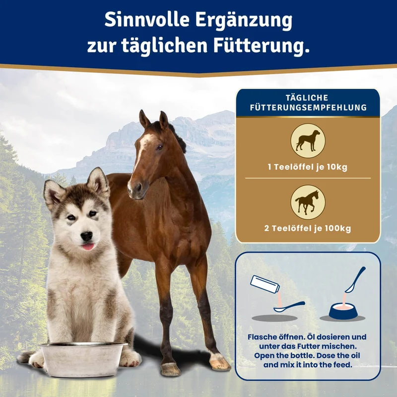 Lachsöl für Hunde & Pferde 1L – Omega-3 & 6 aus Norwegen