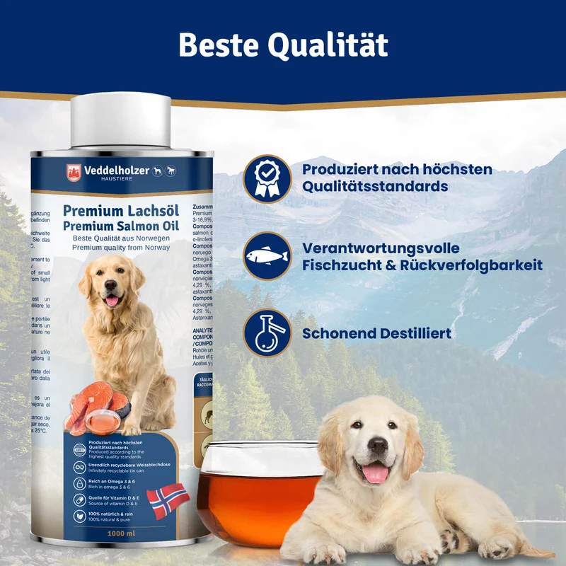 Lachsöl für Hunde & Pferde 1L – Omega-3 & 6 aus Norwegen