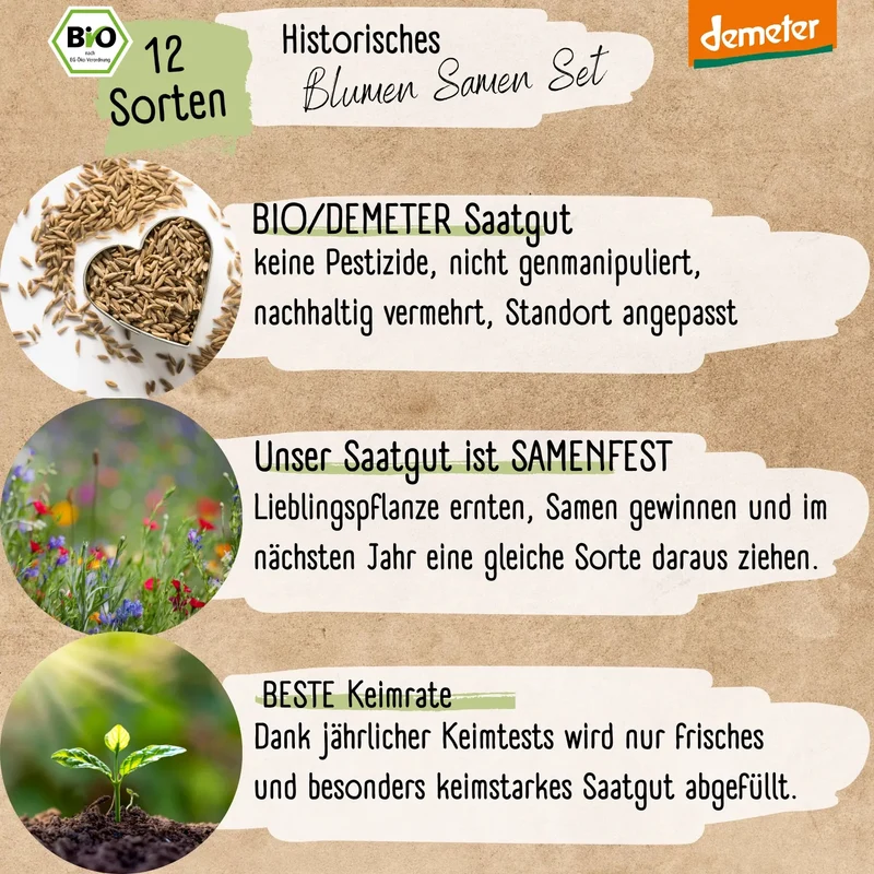 Dein 12 Demeter Historisches Blumen Samen Set
