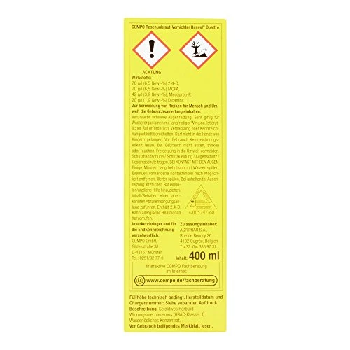 Compo Rasenunkraut-Vernichter Banvel Quattro (Nachfolger Banvel M), Bekämpfung von schwerbekämpfbaren Unkräutern im Rasen, Konzentrat, 400 ml (400 m²)