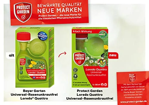 PROTECT GARDEN Universal-Rasenunkrautfrei Loredo Quattro Rasen Unkrautvernichter gegen hartnäckige Unkräuter mit 4-fach Wirkung, 250 ml