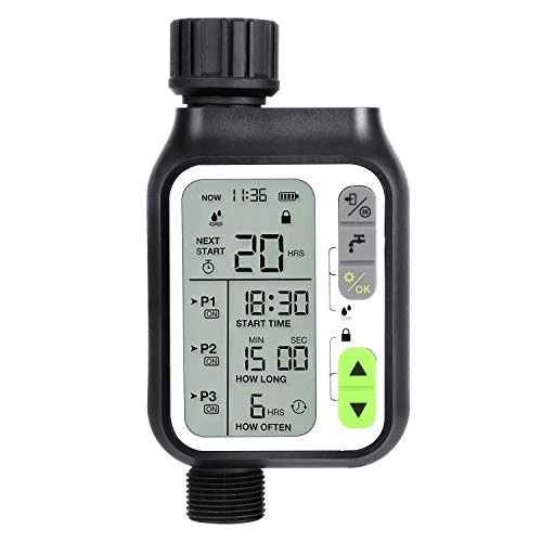 Kazeila Bewässerungscomputer,Automatische Wasser Timer mit 3 Separaten Bewässerungssystem/Automatische Regensensor/Kindersicherungsmodus / 3" LC-Display Garten Sprinkleruhr Bewässerungssystem