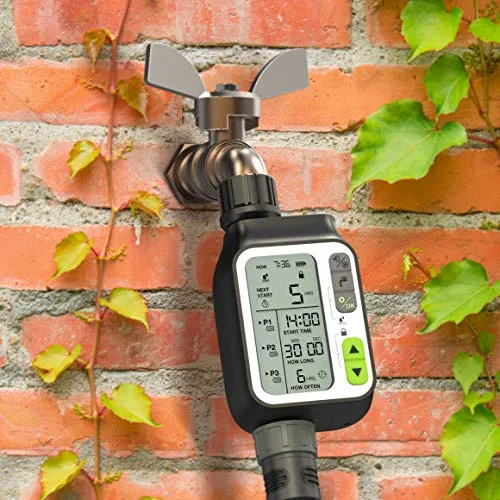 Kazeila Bewässerungscomputer,Automatische Wasser Timer mit 3 Separaten Bewässerungssystem/Automatische Regensensor/Kindersicherungsmodus / 3" LC-Display Garten Sprinkleruhr Bewässerungssystem